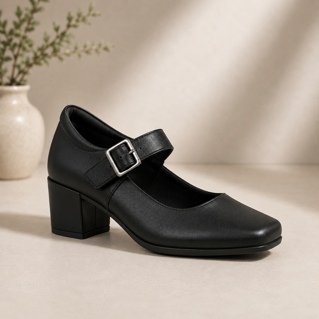 Sapato Social Feminino Bico Quadrado Salto Grosso 5cm Confortável Elegante Boneca Casual Trabalho Dia a Dia