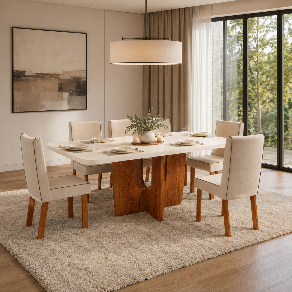 Sala de Jantar 180x90 Vitta 6 Cadeiras Bom Pastor