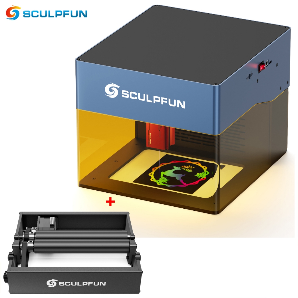 SCULPFUN iCube Pro Max Gravadora a laser de 10 W Máquina de gravação a laser + mini rolos conjunto