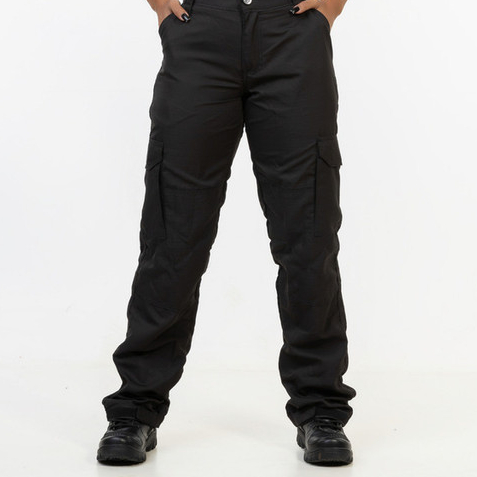 Calça Feminina Preta Cargo Tática Militar Poly 6 Bolsos