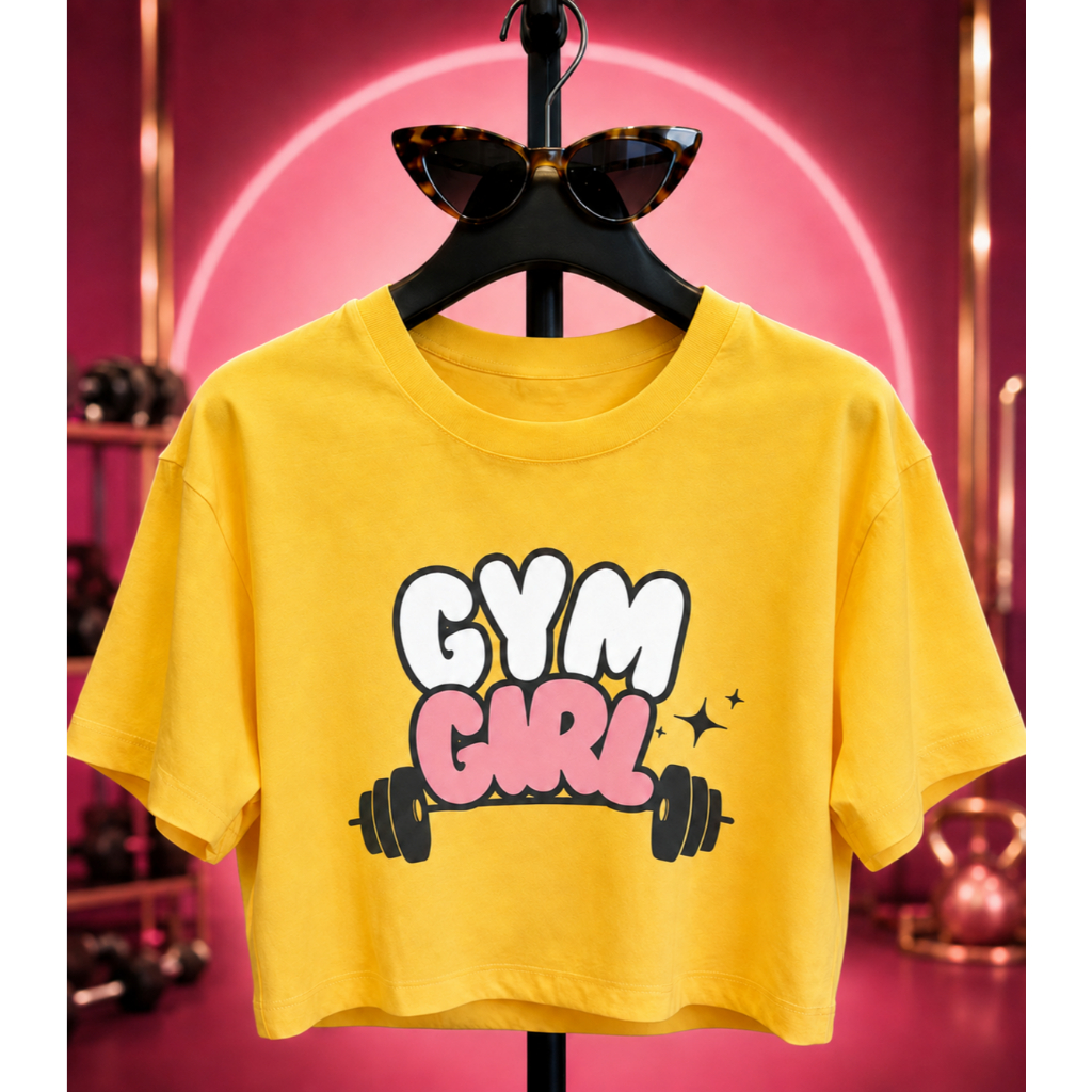 Cropped Feminino Oversized Gym Girl Academia Fitness Manga Curta T-Shirt Casual Estampada Moda Feminina Confortável