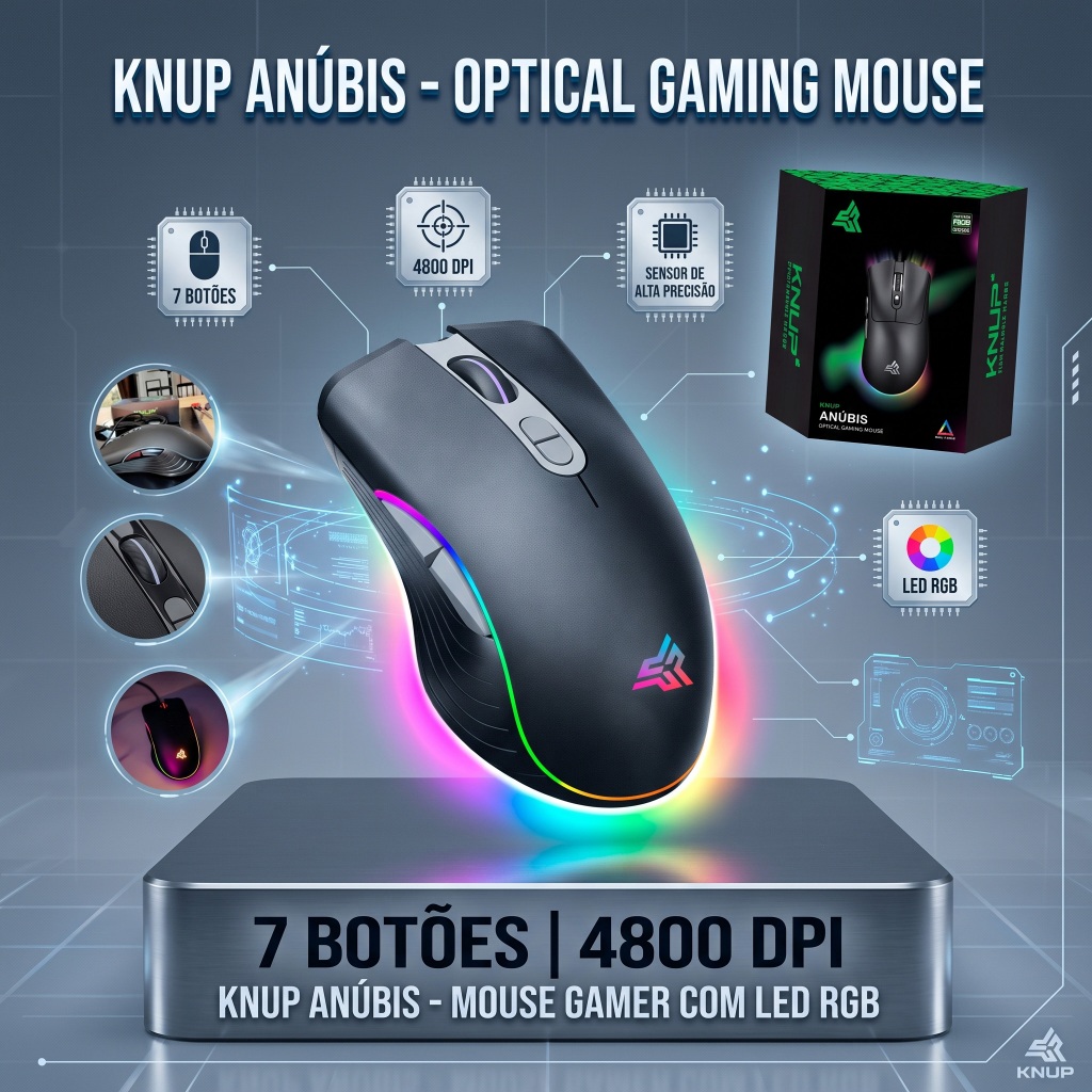 Mouse Gamer Profissional RGB 4800 DPI Alta Precisão 7 Botões para Jogos FPS