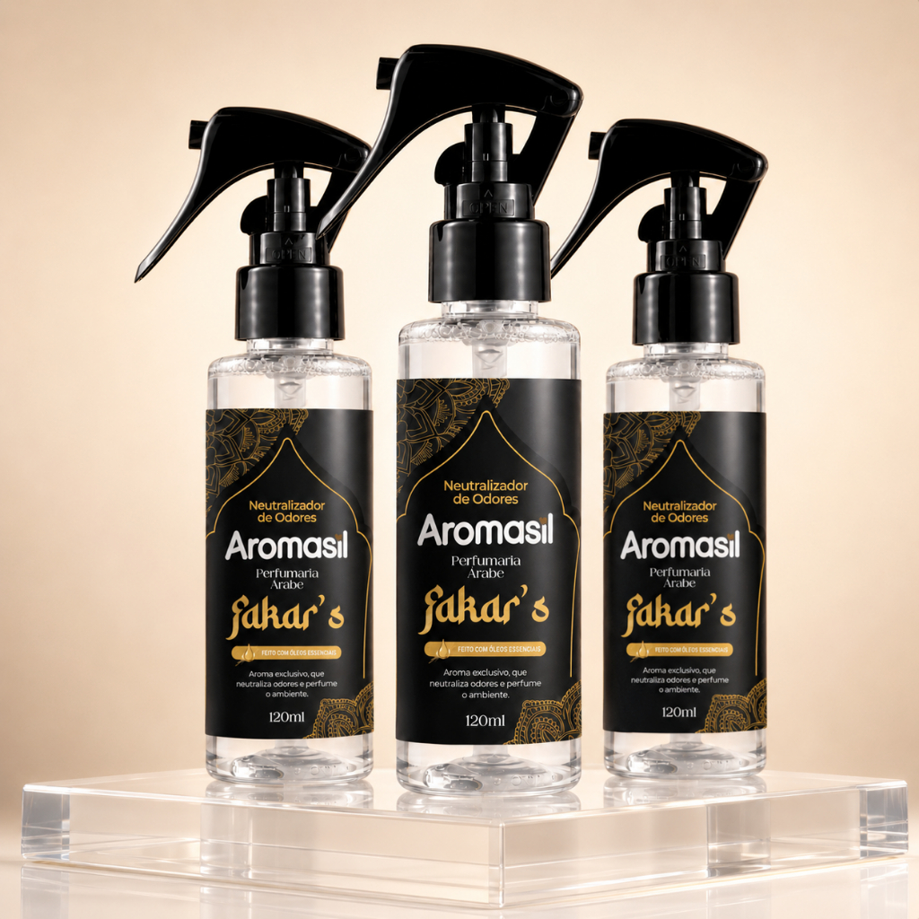 Kit 3 Neutralizador de Odores Aromasil 120ml Fakar's Aromatizador Spray Perfumaria Árabe