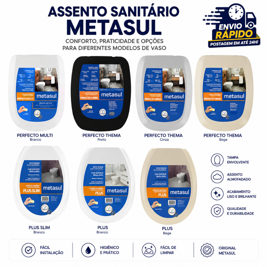 Assento Sanitário Tampa Vaso Privada Almofadado Metasul Varios modelos e Cores