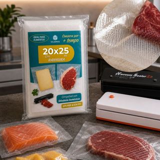 Kit 20x25 Embalagem Ranhura Saco Gofrado Seladora Alimentos Vácuo Alimentos  Estriada Texturizada
