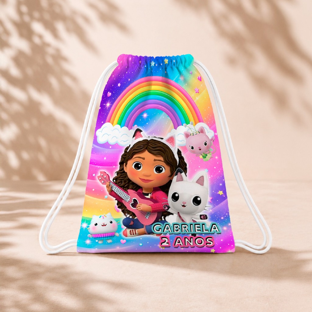 10 Mochila Personalizada Infantil 18x26 Sacolinhas Surpresa Festa Aniversário Lembrancinha A Casa Mágica da Gabby M2