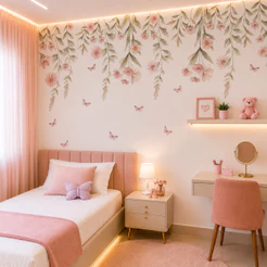 Adesivo de Parede Infantil Flores Borboletas Aquarela Jardim Encantado Quarto Menina Decoração