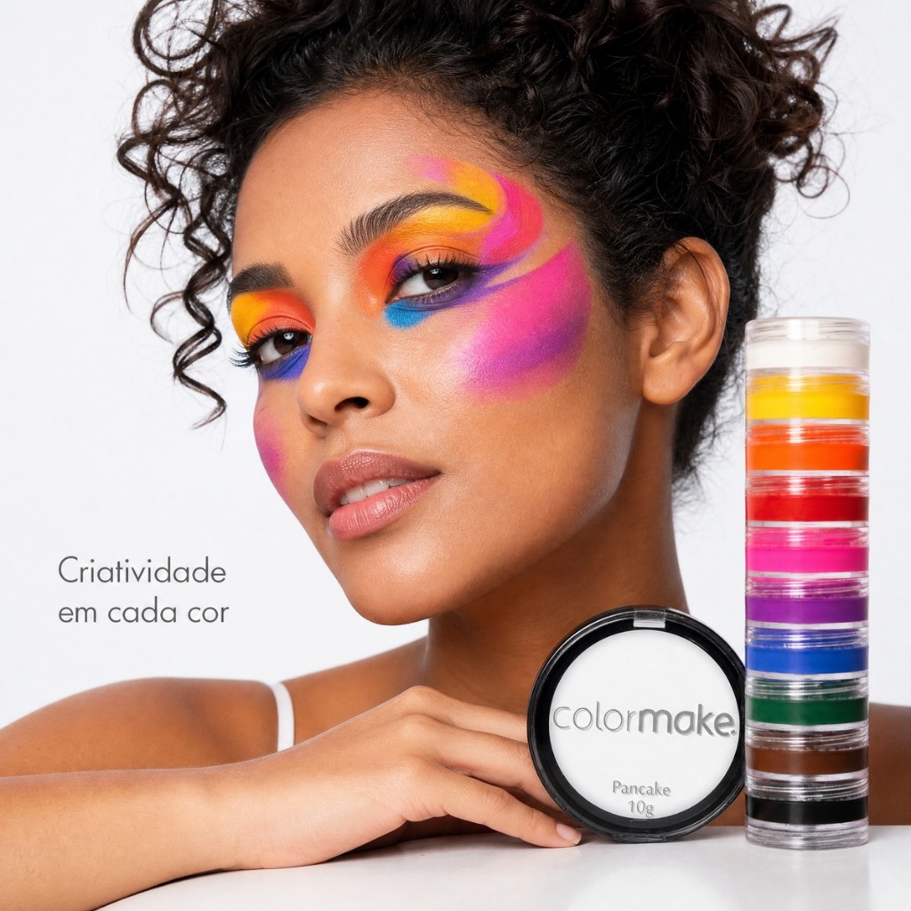Kit Maquiagem Artística  Tinta Cremosa 10 Cores + Pancake 10g Colormake Ideal para Festas, Eventos Carnaval