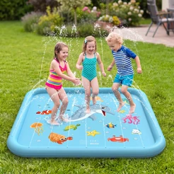 Tapete Splash Infantil Quadrado 170cm PVC Tapete Sprinkler Golfinho Cores Rosa e Azul