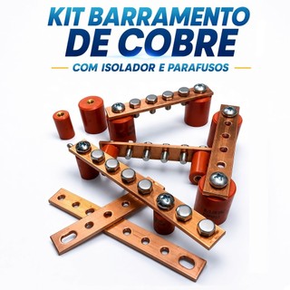 Kit Isolador Laranja Epóxi 16x25 / 25x30 + Barramento Cobre Com 6 ou 8 Furos + Parafusos