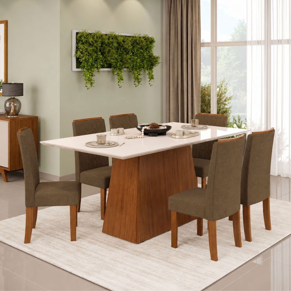 Conjunto de Mesa 6 Cadeiras Zoe Dulce DJ Móveis 1,80X0,90