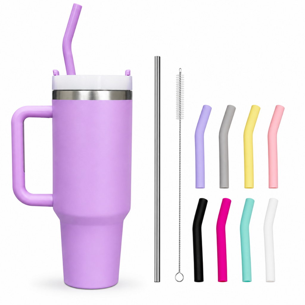 Kit Canudo de Aço Inoxidável 30cm com Ponta de Silicone e Escova de Limpeza - Ideal para Copo Térmico 1200ml 40oz