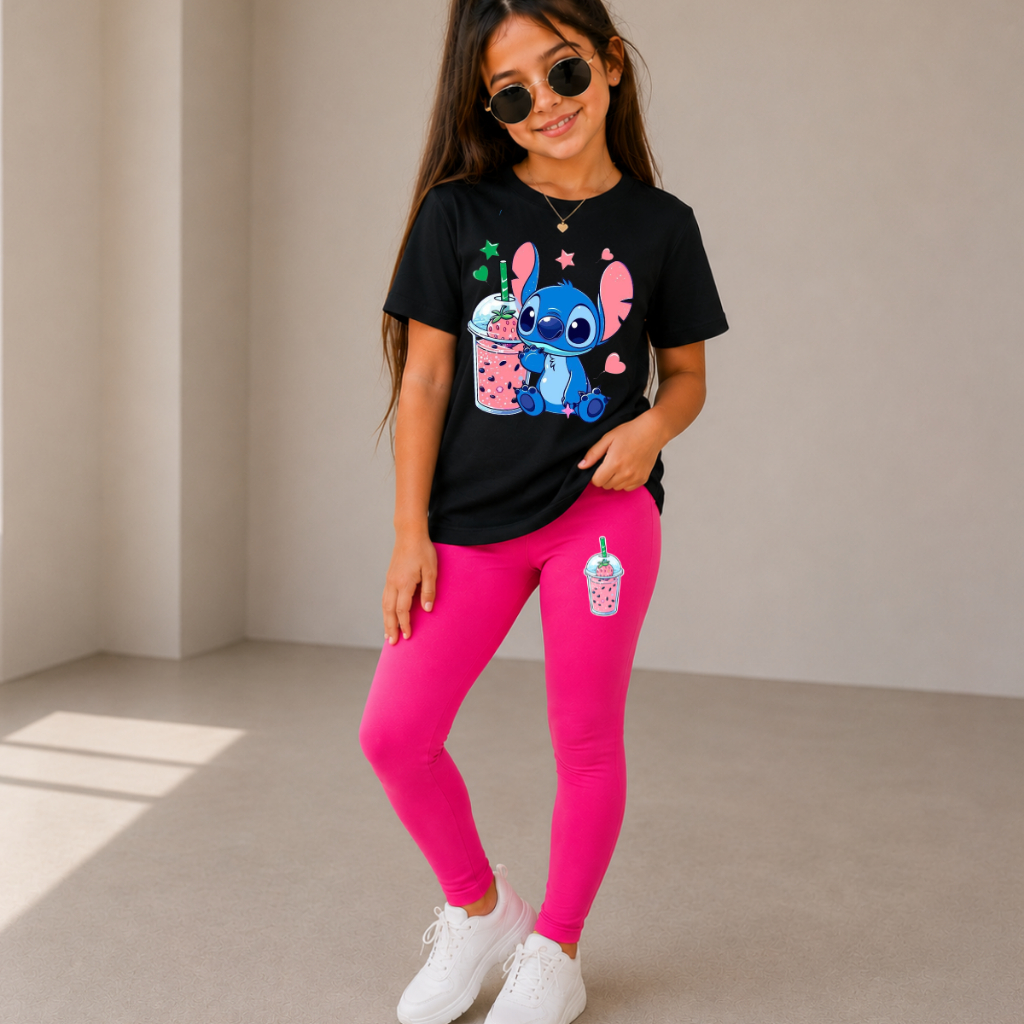 Conjunto Menina Infantil Juvenil Camiseta Estampada com Calça Legue Polielastano Confortável