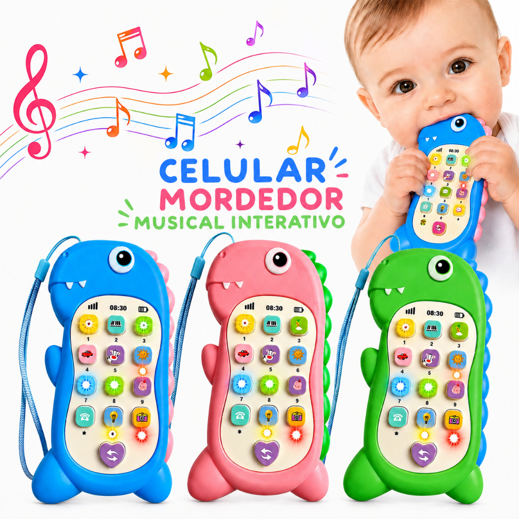 Celular Infantil Musical Telefone Interativo Mordedor Educativo Sensorial e Brinquedo Bebê