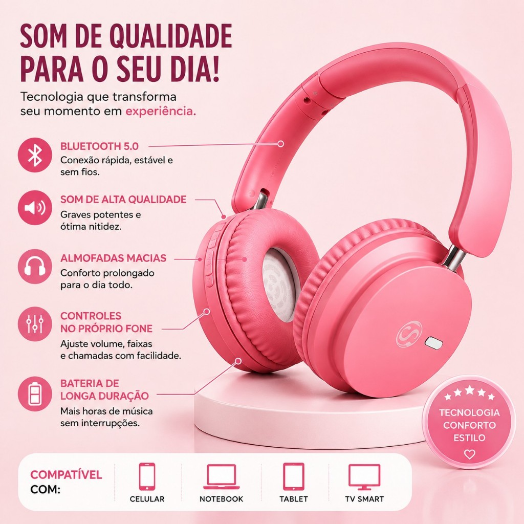 Fone De Ouvido Cacau Show Modelo Rosa — imagem 2 de 2
