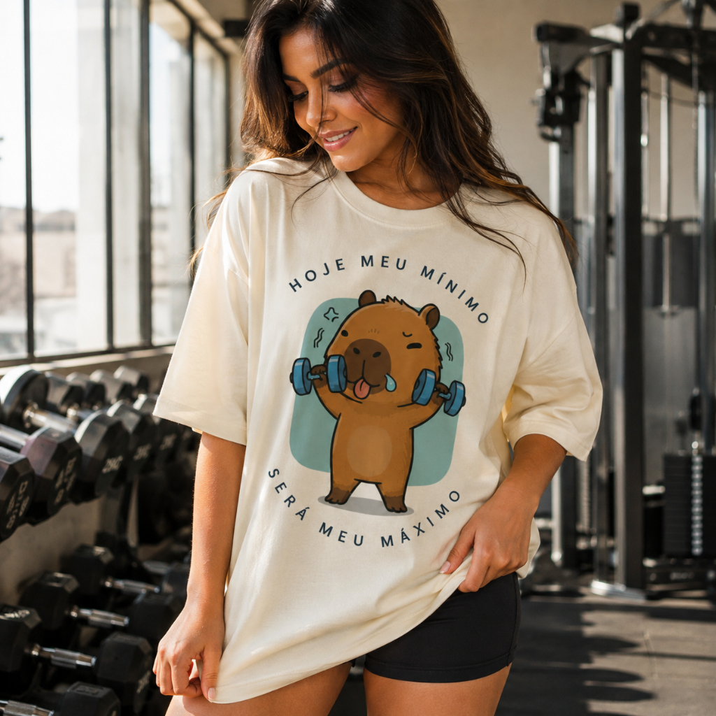 Camiseta Academia Feminina Estampa Fitness Oversized Treino Crossfit 100% Algodão