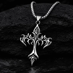 Colar Gótico Crucifixo Cruz de Chamas Tribal Streetwear Alternativo Y2K Chama Unissex Masculino Feminino