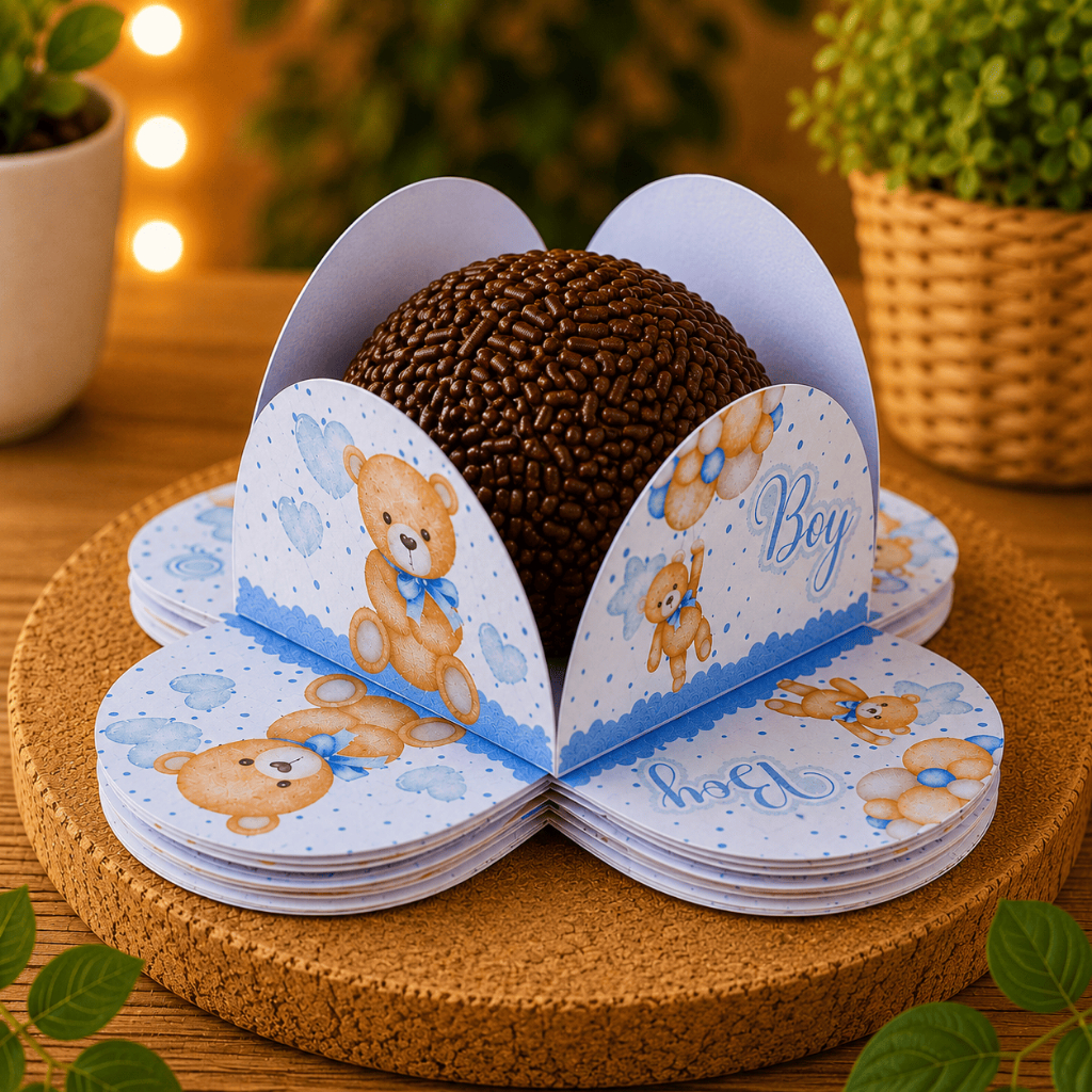 Forminhas de Doces Personalizada Ursinho Azul em Pétalas para Brigadeiro - Festa - Aniversário - Lembrancinha