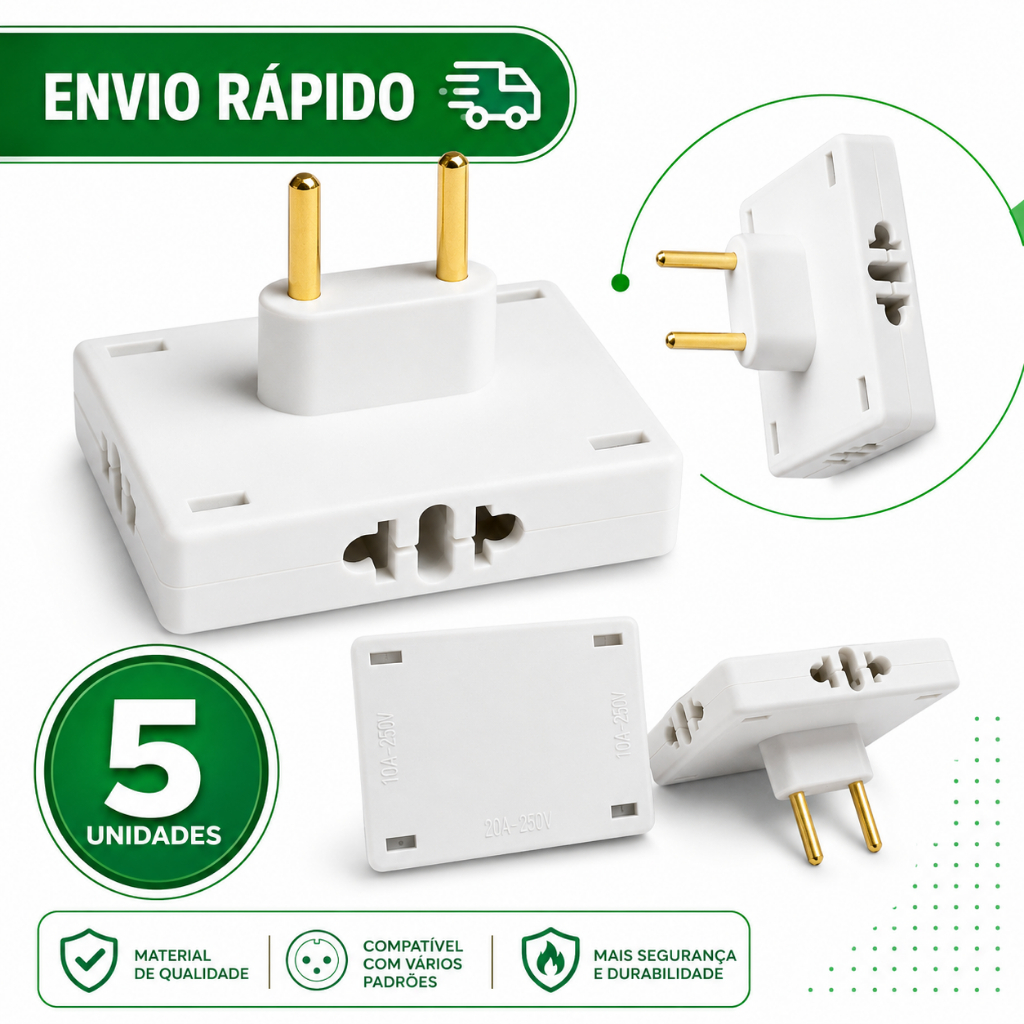 Benjamim Fixo Adaptador de Tomada Triplo 3 Pinos 10A