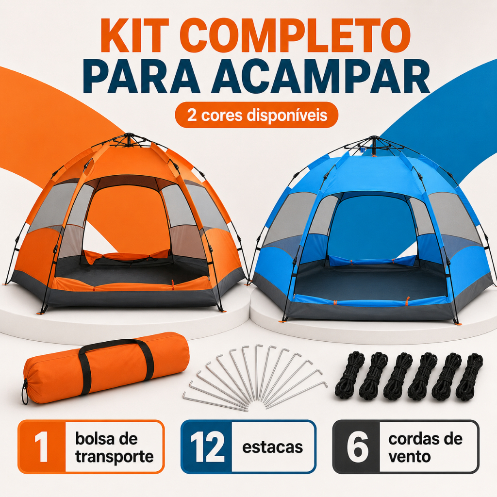 Barraca Camping 3-4 Pessoas Impermeável 3000mm 240x210x135cm(medição na diagonal) – Grande e Ventilada