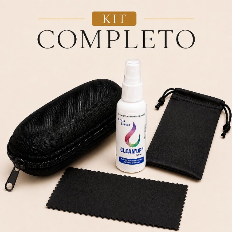 Kit Estojo para Óculos + Flanela de Microfibra + Saco de Microfibra Preto| Estojo Rígido para Óculos de Grau e Solar