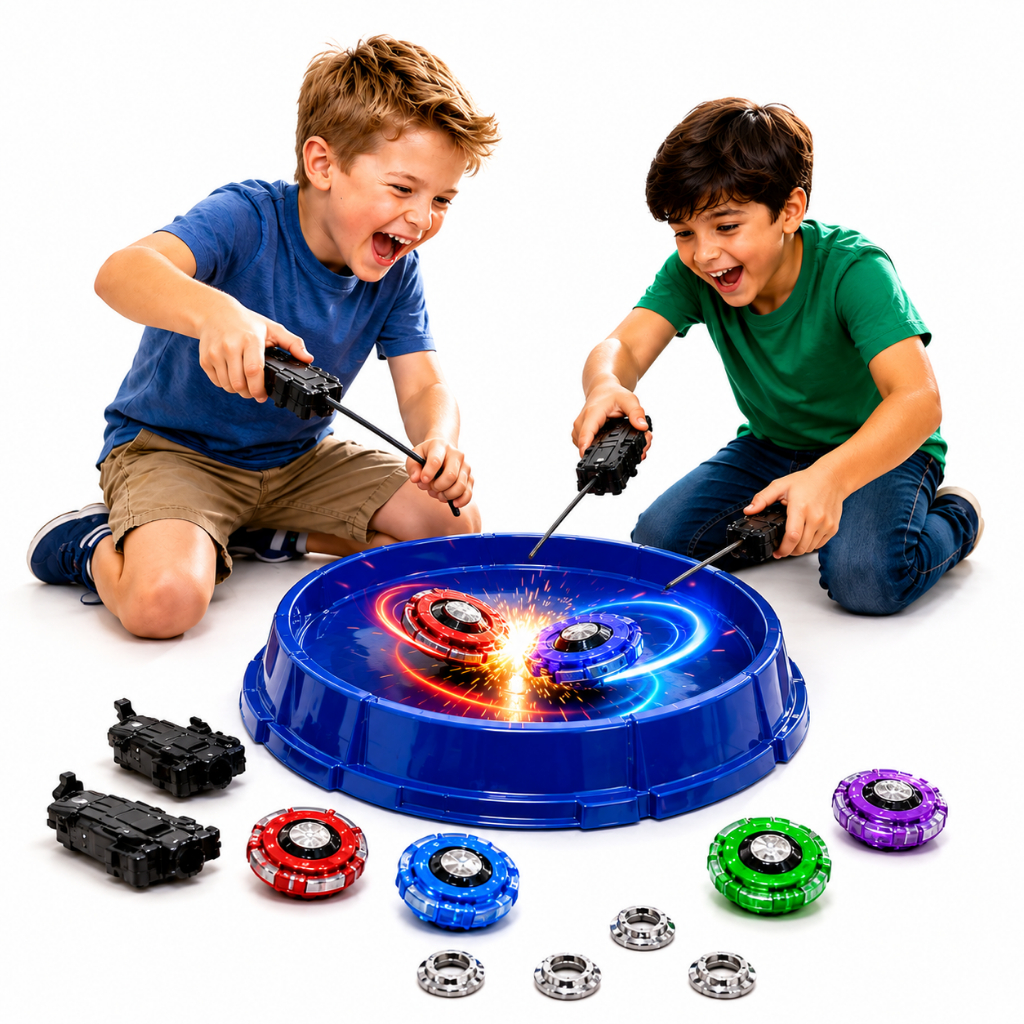 Kit 4 Beyblade Metal Led + 2 Lançadore + Arena Infantil
