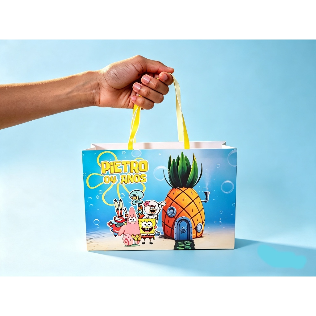 Sacola Personalizada, Festa Infantil, Lembrancinha, Festa Bob Esponja, Artigo de Festa, Personalizados