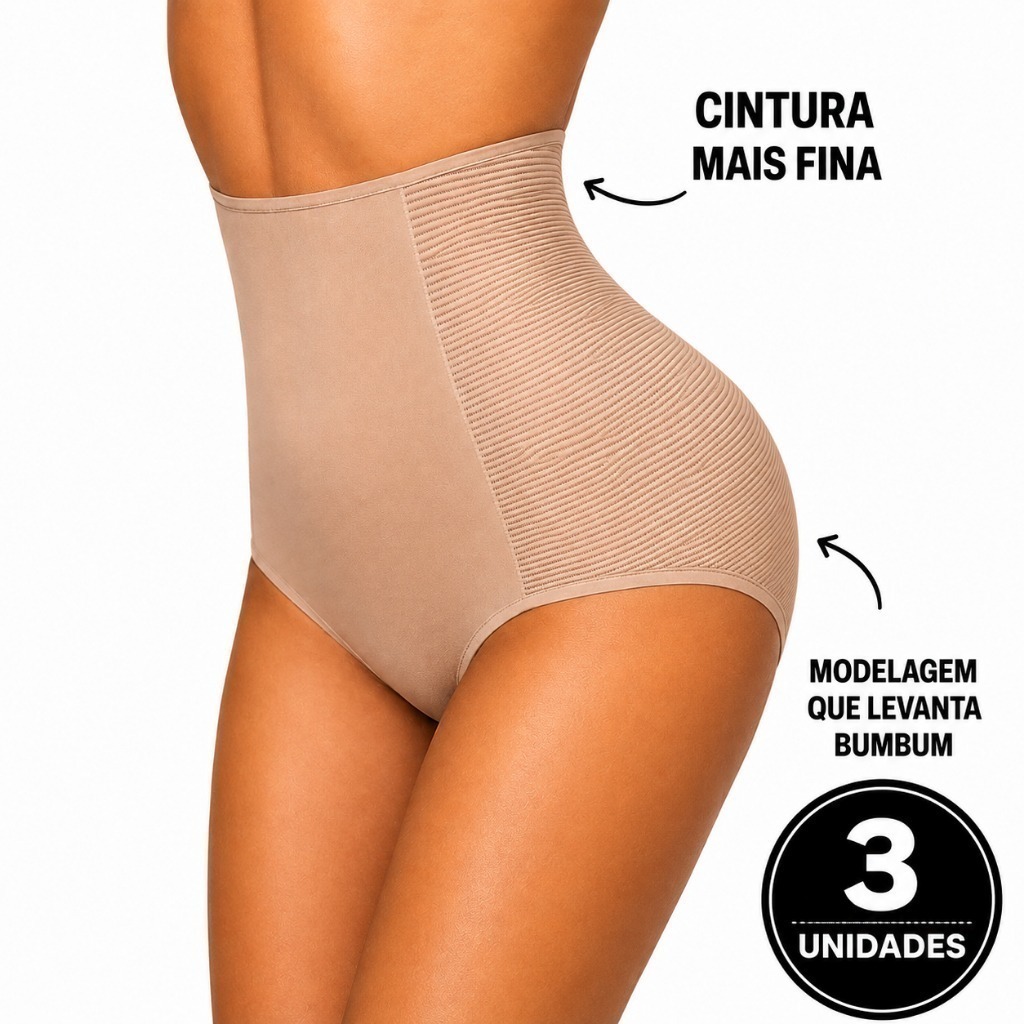 Kit Calcinhas Cinta Modeladora Compressão Cós Alto Redutora de Medidas