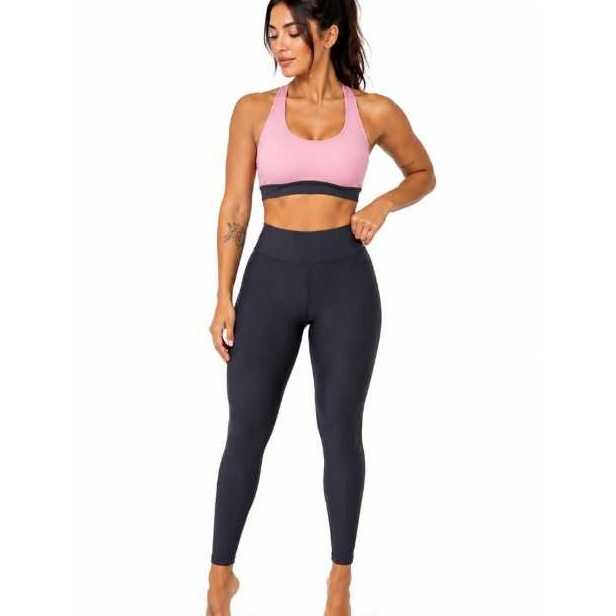 conjunto academia, suplex, com toque de poliamida, zero transparência Top + Legging cintura alta modeladora