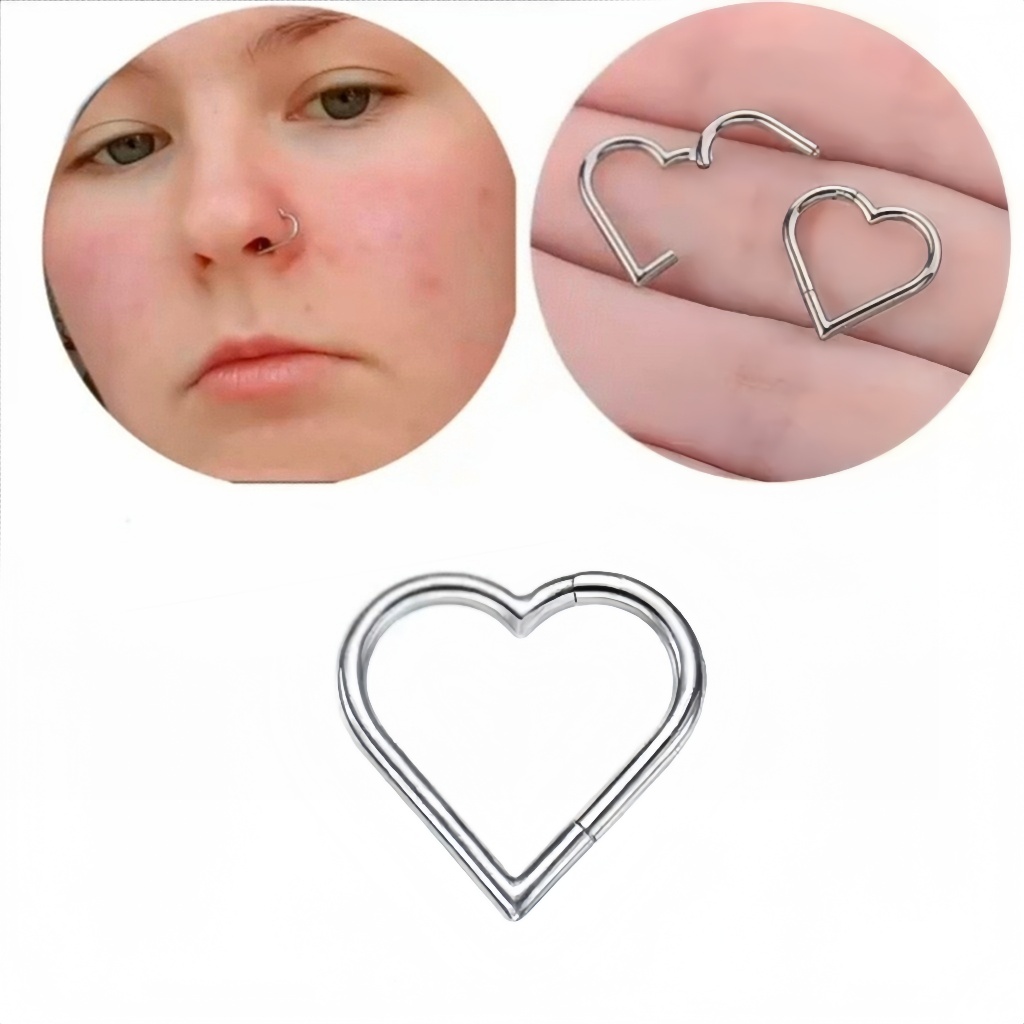 Piercing coração argola dobradiça aço inoxidável, uso versátil para orelha e nariz, antialérgico pequeno delicado