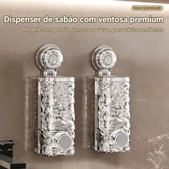 Dispenser de Sabonete Líquido com Ventosa Desmontável, Sem Furos para Parede, Transparente Textura Gelo, Banheiro Cozinh