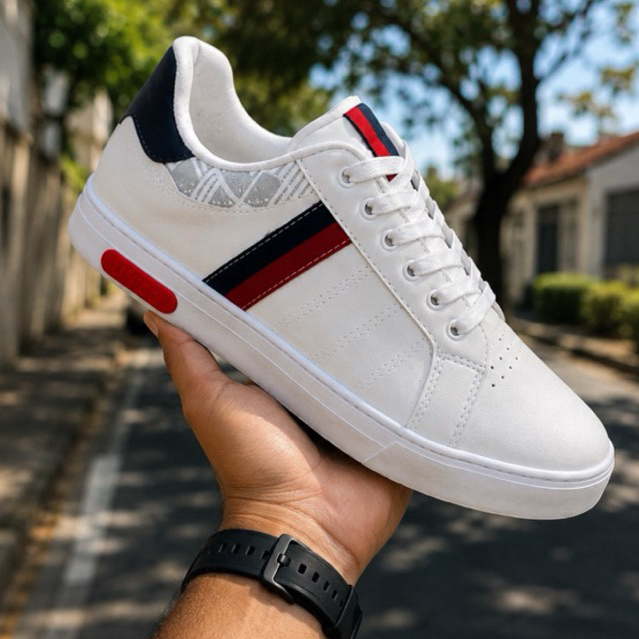 Sapato Masculino Adulto Casual Sapatênis Unicc Branco e Preto em Couro Sintetico — imagem 2 de 2
