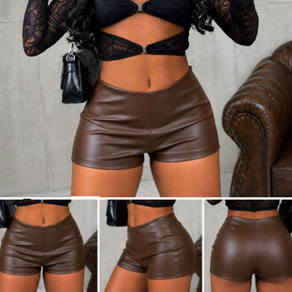 Short Mini Feminino Zíper Lateral em Couro Fake Tendência Blogueira Moda Balada Evento