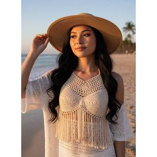 Top Cropped Franjas Em Crochê 2027 Moda Praia