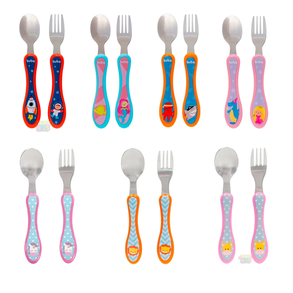Kit Talher Infantil Animal Fun Buba Garfo Colher Bebê Inox