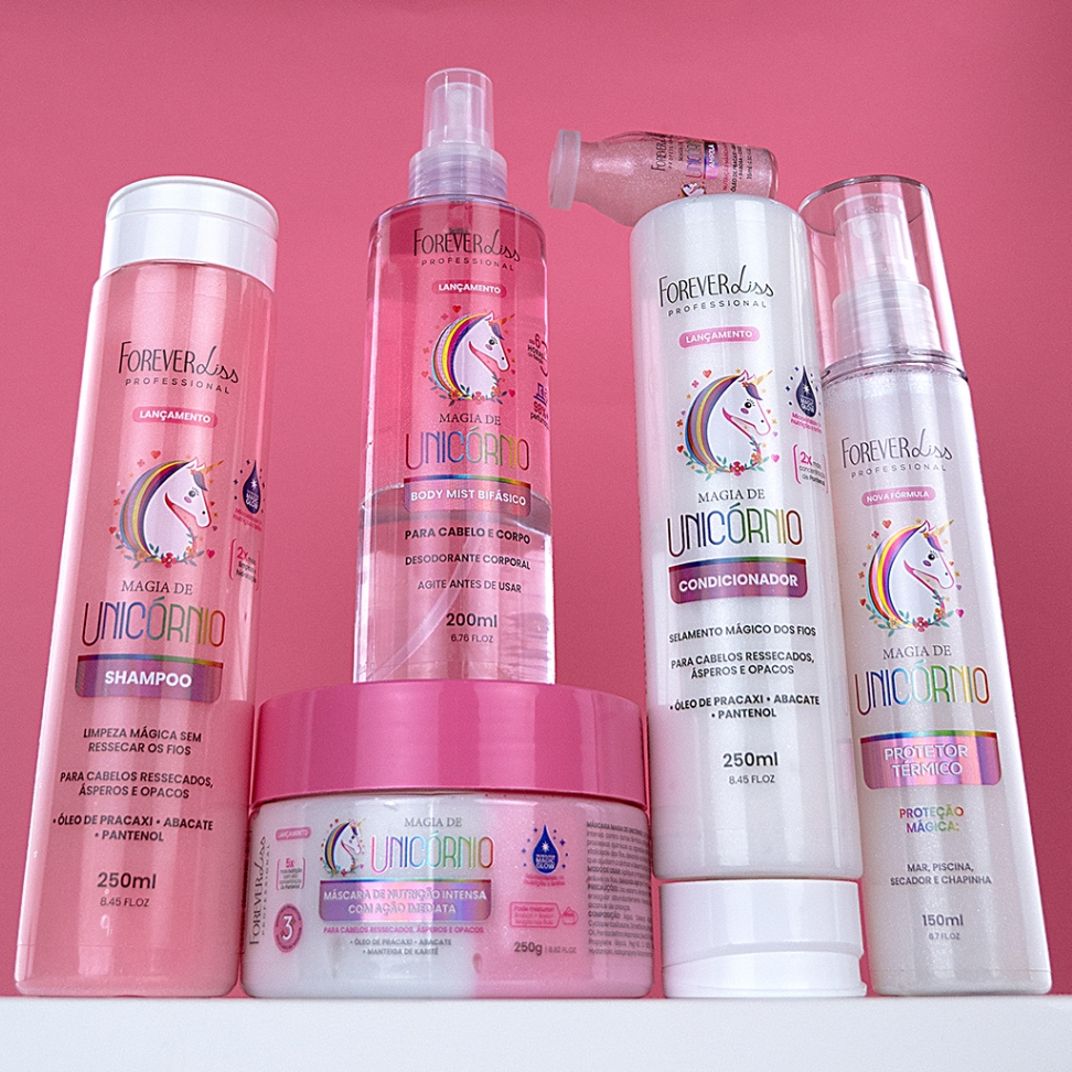 Kit Magia de Unicórnio Forever Liss - Nutrição Intensa Tratamento Brilho Maciez Proteção Térmica e Solar