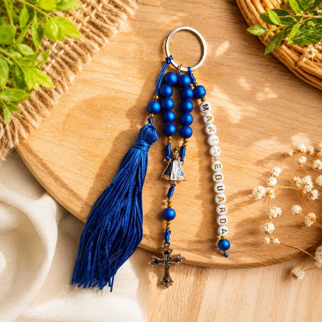 Chaveiro Terço (Dezena) Personalizado Com Nome - Nossa Senhora Aparecida (Lembrancinha Religiosa)