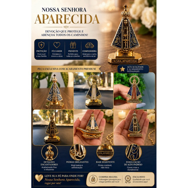 Imagem Nossa Senhora Aparecida Para Painel De Carro Dupla Face 5cm