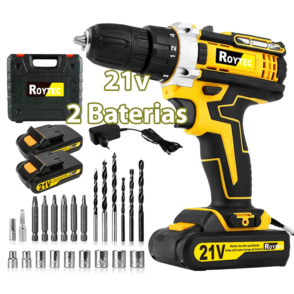 21v parafusadeira furadeira impacto elétrica Furadeira bivolt Sem Fio 2 Baterias 24 Acessórieos