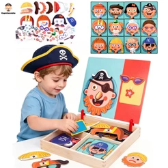 Quebra-Cabeça Magnético de Feições Humanas Brinquedo Montessori Educativo para Crianças de 3 a 6 Anos