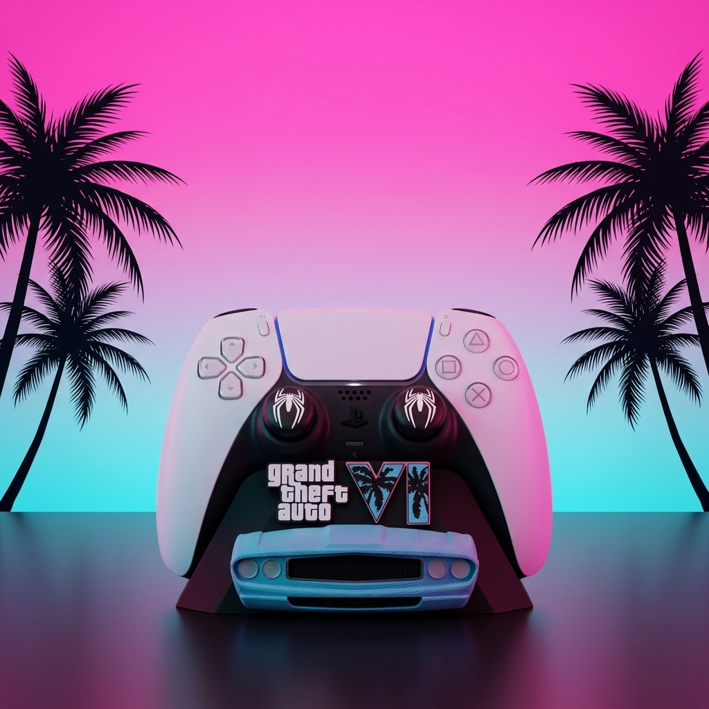Suporte para Controle do PS5 (DualSense) com o tema do GTA 6 / Vice City Impressão 3D
