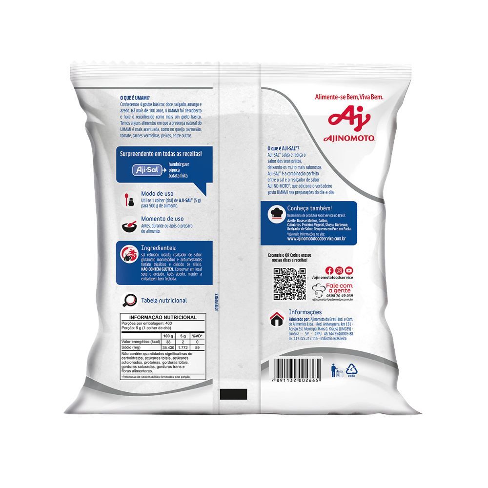 Sal AJI-SAL® Tradicional 2kg - Realça o Sabor - Ideal para Carnes, Arroz, Legumes e Massas — imagem 2 de 2