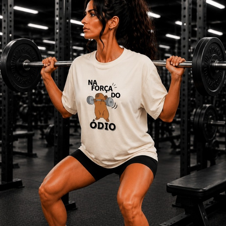 Camiseta Feminina T-Shirt Oversized 100% Algodão Academia Fitness Treino Musculação Estampa Na Força do Ódio