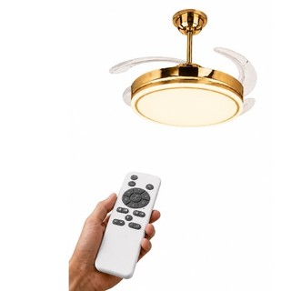 Ventilador De Teto Dourado Com Iluminação Led E27 3 Cores Velocidade De Vento Ajustável Com Controle Remoto -TL-FS