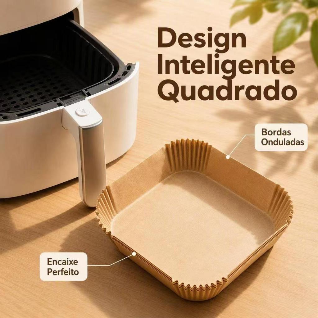 Kit 100 forma de airfryer descartavel antiaderente de papel cozinha quadrado fritadeira cozimento