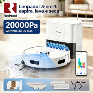 Robô Aspirador e Passador de Pano com Estação Autolimpante | Laser LDS | 20000Pa | App | 127V | Redr