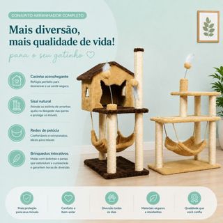 Kit Gato Grande Casa com Rede e Arranhador 3 Bases Sisal