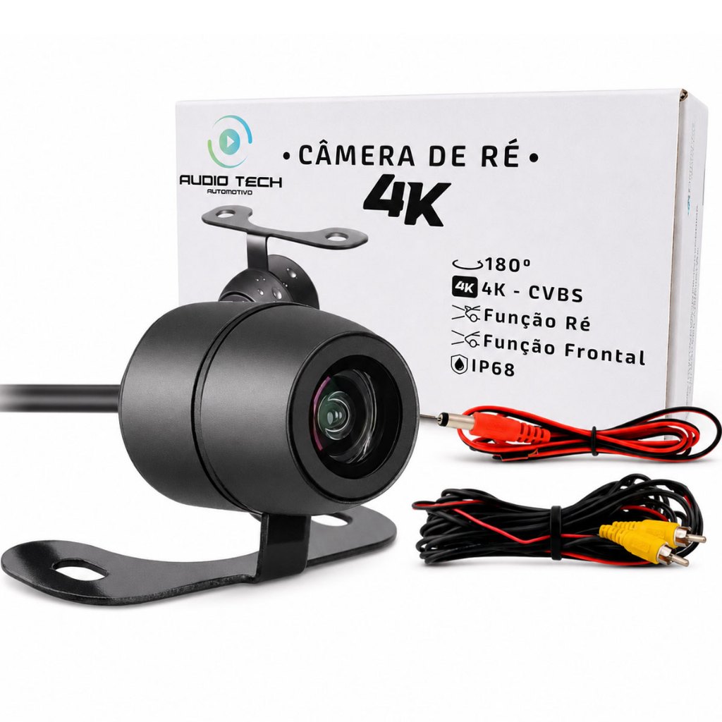 Camera De Ré Ou Frontal Colorida Fixa Borboleta 4K-CVBS IP68 180 Graus 12V