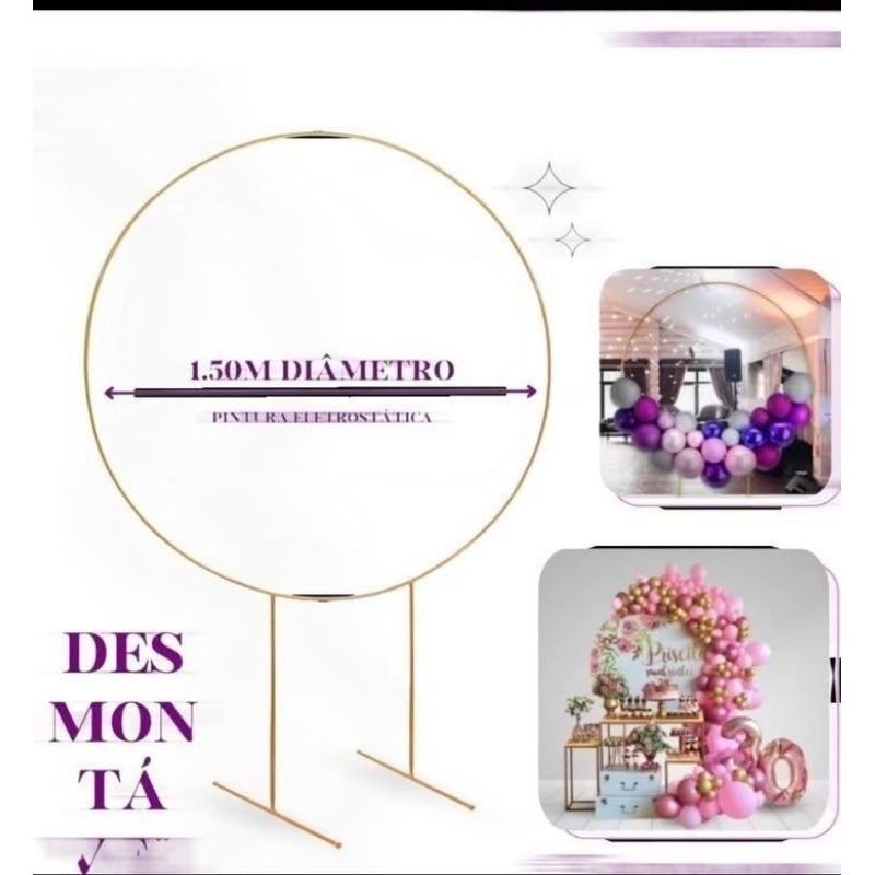 Arco Redondo Desmontável Dourado 1,50por 150 para Festas