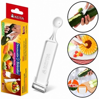 Descascador Boleador de Frutas e Legumes 2 em 1 Keita Lâmina Inox Cortador Utensílio Cozinha Prático para Frutas